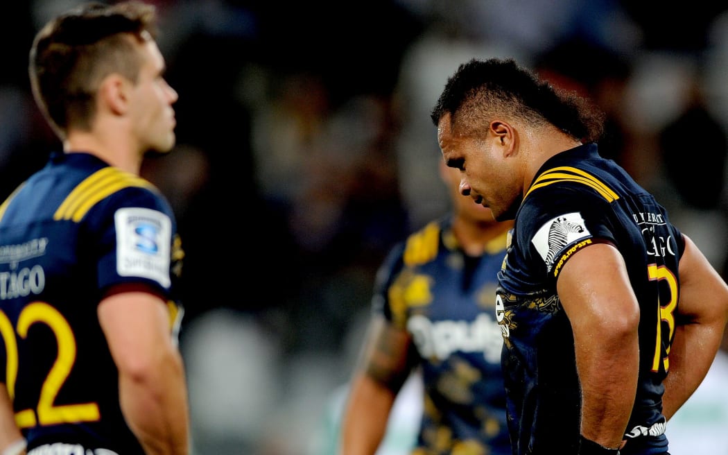A dejected Siate Tokolahi looks on following the Super Rugby match between the Highlanders and the Crusaders.