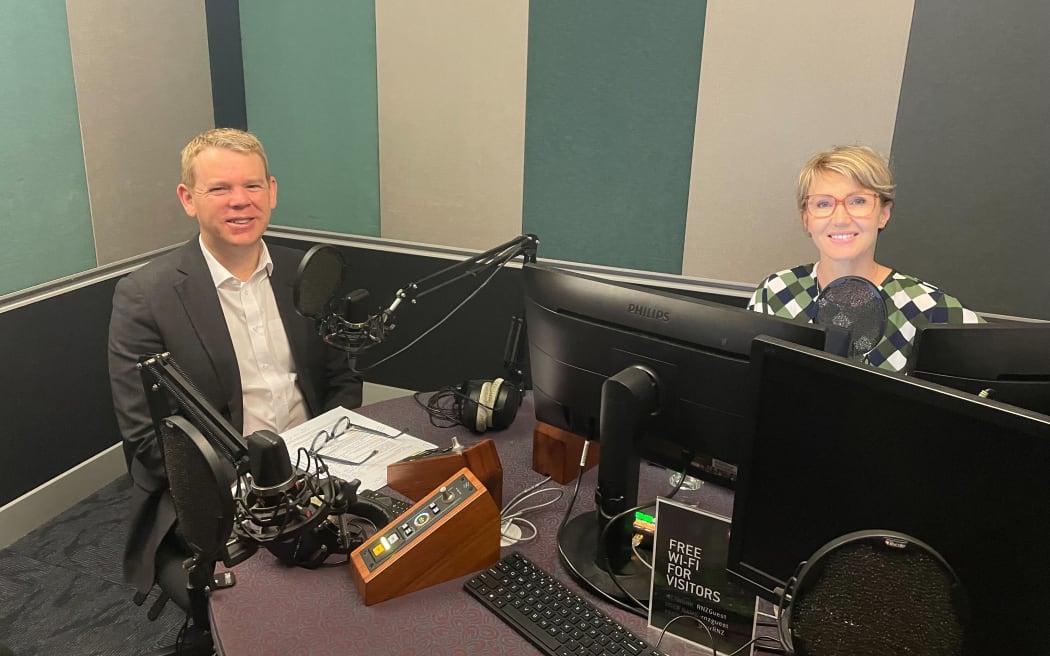 Labour leader Chris Hipkins and RNZ Morning Report host Ingrid Hipkiss.