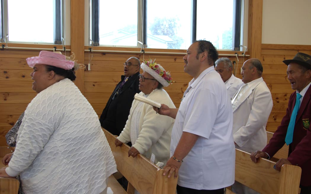Congregation sings, Cook Islands Christian Church, Porirua. Recording of Christmas service, 2023