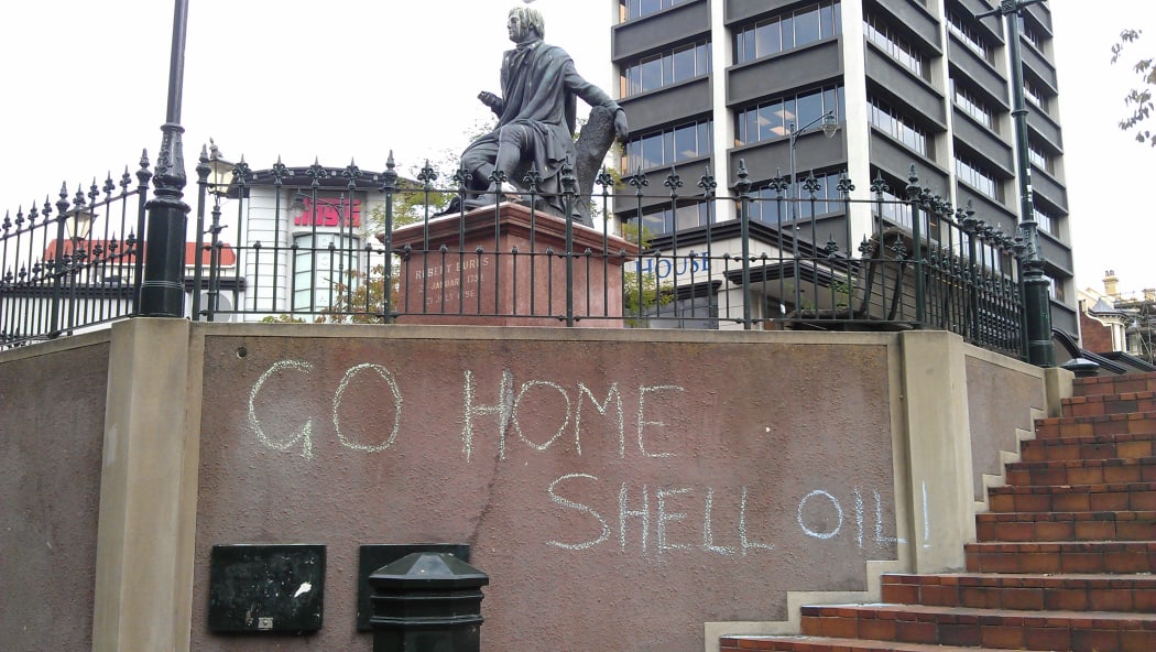 Protesters leave their message in the Octagon in central Dunedin.