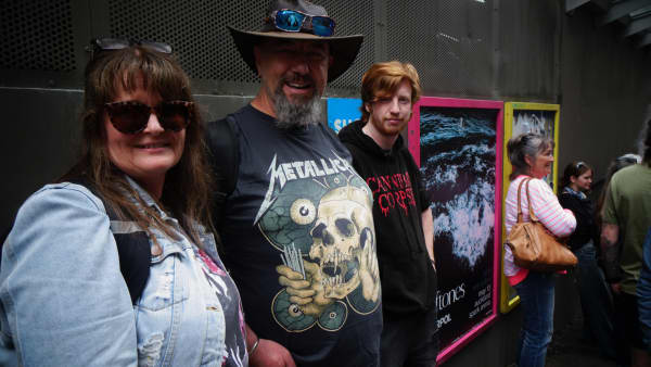 Metallica fans queue to buy merchandise in central Auckland before the band's gig at Eden Park.