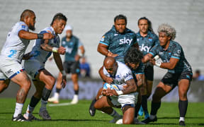 Mark Tele’a of the Blues. Moana Pasifika v Blues, round 6 of the Super Rugby Pacific at Eden Park, Auckland, New Zealand on Saturday 30 March 2024. Photo by Andrew Cornaga / www.photosport.nz