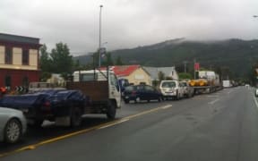 A traffic jam in Featherston while people waited for the road to reopen.