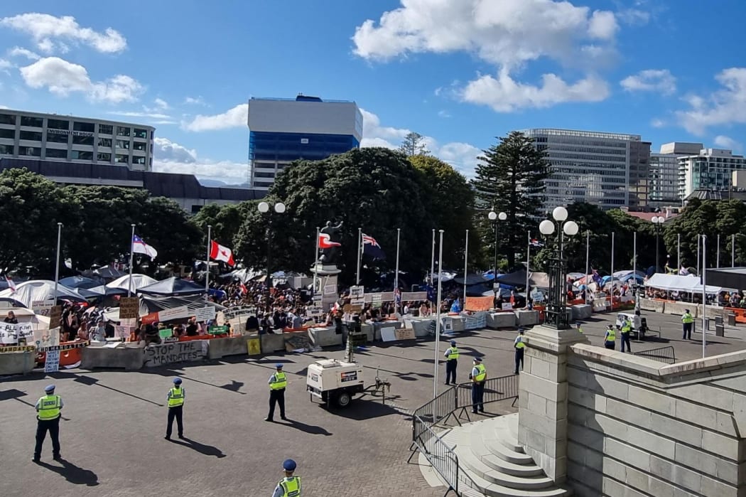 The protest at Parliament at about 10am on Saturday 19 February 2022.