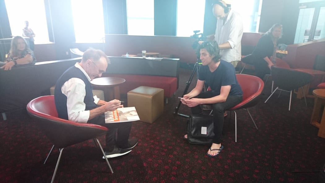Danny Boyle signs Steve Newall's copy of the Trainspotting soundtrack