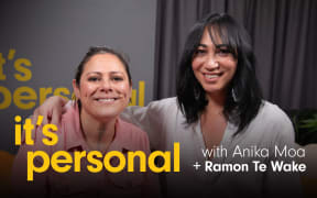 Ramon Te Wake joins Anika Moa in studio for season two of It's Personal. The words "It's Personal" appear in yellow and bold, with the words "with Anika Moa + Ramon Te Wake" in white.