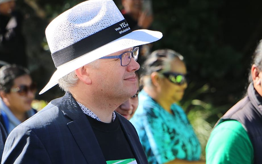 Former New Plymouth mayor Andrew Judd marching in support of Māori wards in Whakatane.