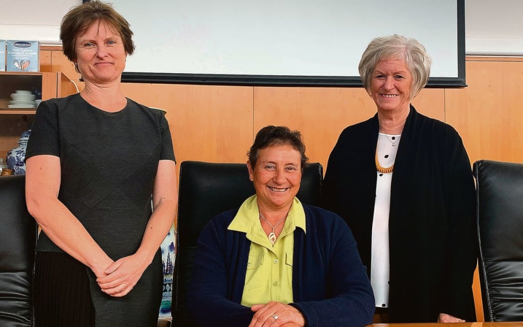 Opotiki District Council's all-female leadership team: from left, chief executive Aileen Lawrie, mayor Lyn Riesterer and deputy mayor Shona Browne