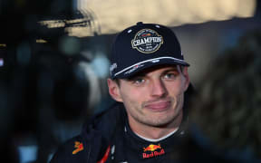 Red Bull Racing's Dutch driver Max Verstappen speaks after winning his fourth consecutive Formula One world title after the Las Vegas Formula One Grand Prix in Las Vegas, 2024.