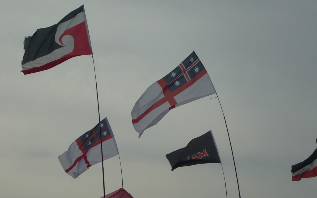 Flags flying at Waitangi.