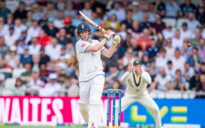 England's Harry Brook hits out against Australia.