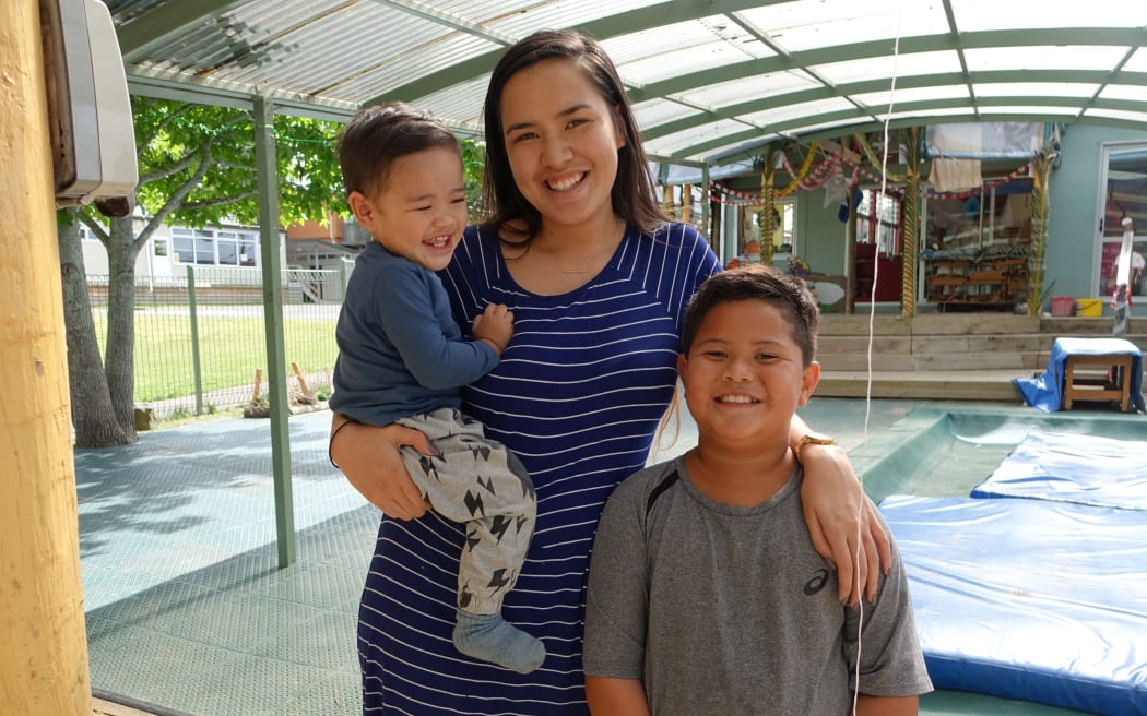 Amalia Reweti, with her son Malachi and nephew Maea at the Auckland A'oga Fa'aSamoa