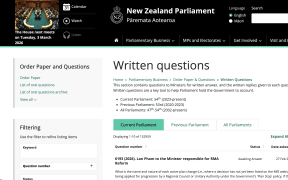 The website landing page for Parliament publication of Written Questions.