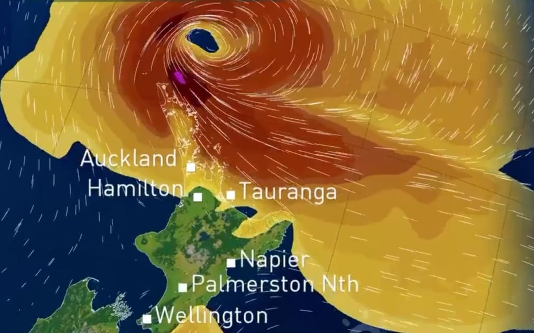 Tropical Cyclone Hola as it is expected to look in the early hours of Monday morning.