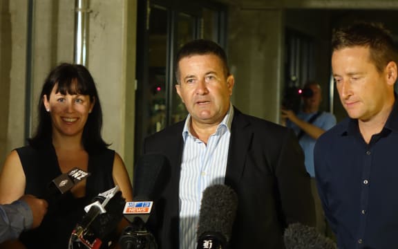 Ingrid Squire, Jonathan Krebs and Tim McKinnel gather at the Auckland press conference.