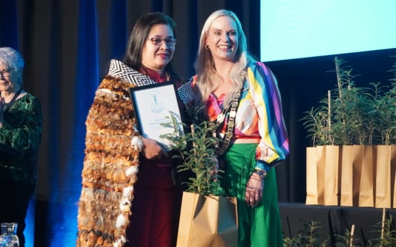 Neela Neela with mayor Kirsten Wise.