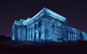 Auckland Museum with projected image of Antarctica