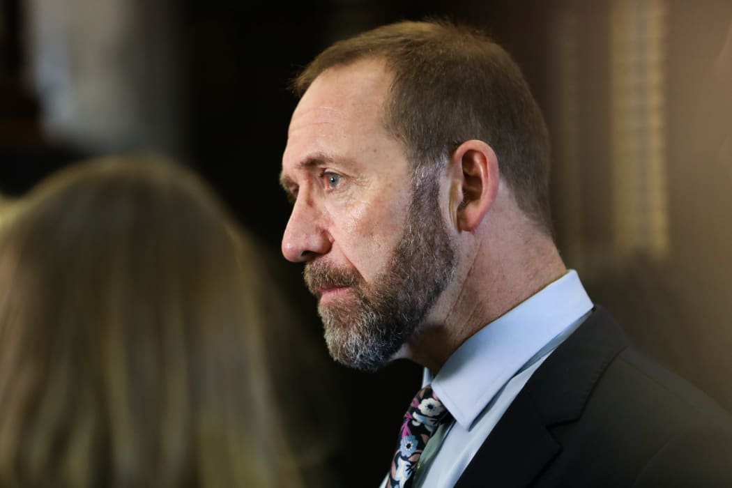 Minister for Justice Andrew Little answers media questions before heading into the debating chamber.