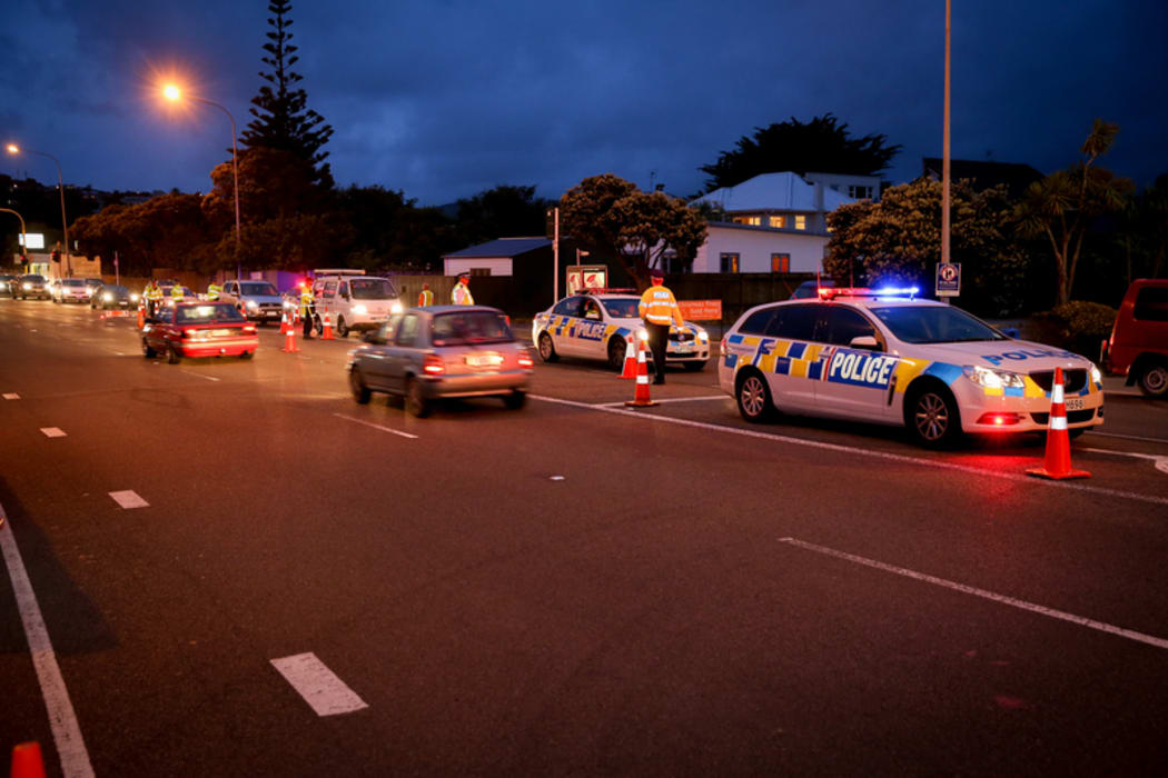 A police checkpoint at Mana, Wellington.