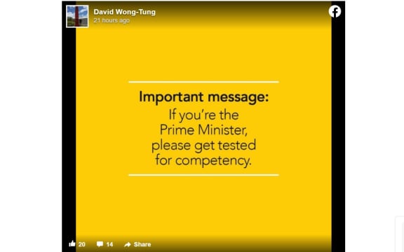 A Facebook post by Judith Collins' husband, David Wong-Tung, directed at prime minister Jacinda Ardern.