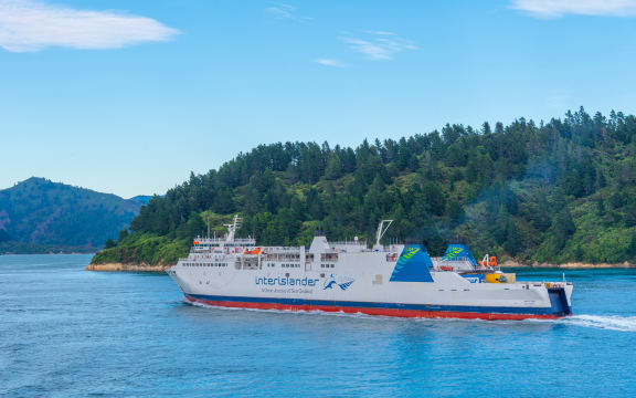 Interislander ferry cruising through Queen Charlotte sound on 8 February 2020.