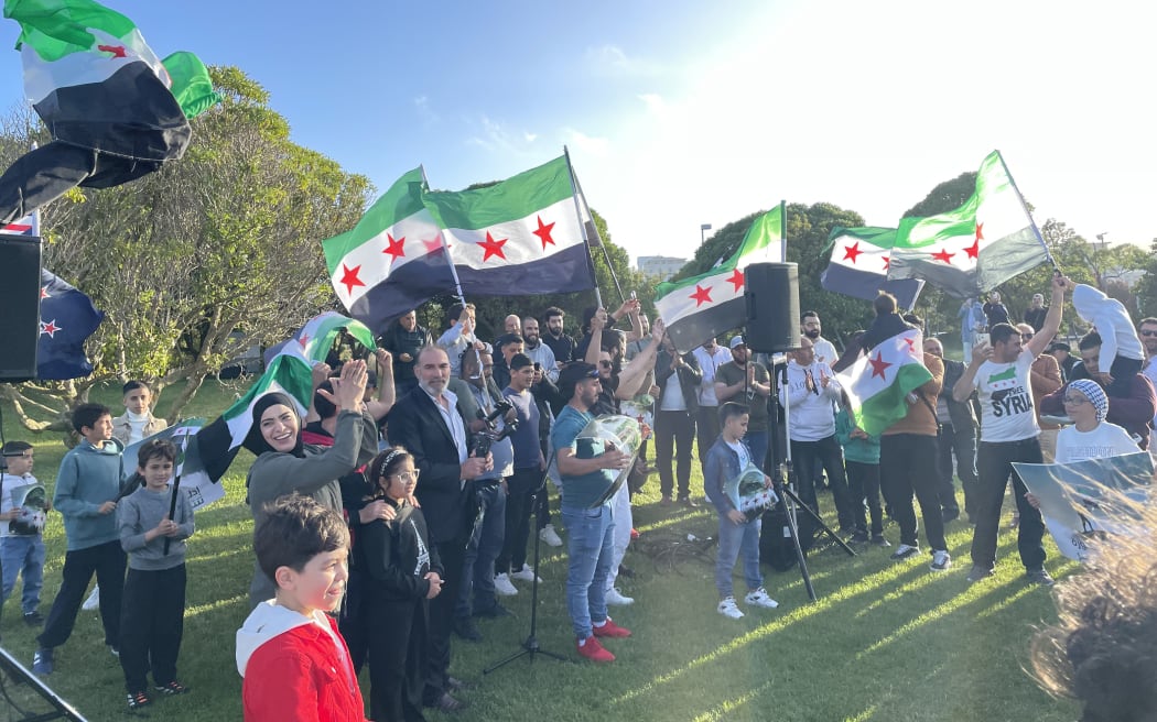 Syrian NZers gather in Wellington to celebrate the toppling of the Assad regime.