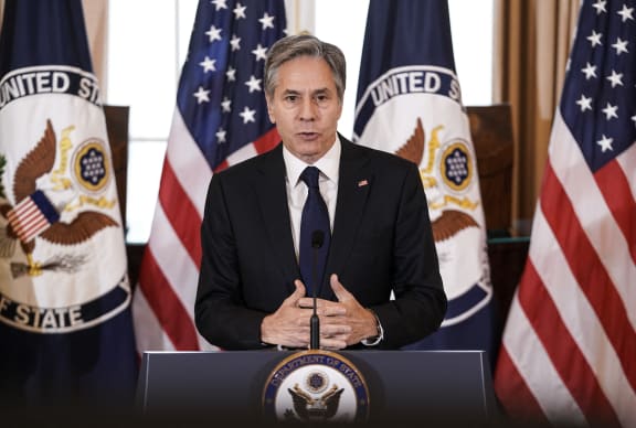 US Secretary of State Antony Blinken delivers remarks on the release of the 2021 Trafficking in Persons (TIP) Report at the State Department in Washington, DC on July 1, 2021.