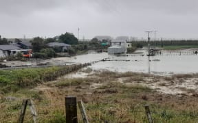 Flooding was still visible in Waiohiki, Napier after Cyclone Gabrielle on 23 February, when rain started falling again.