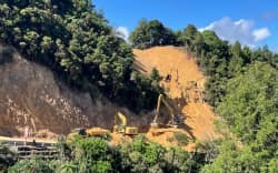 Excavators at work near Waterfall Corner as part of a major roading project on the SH1 Brynderwyn Hills road.