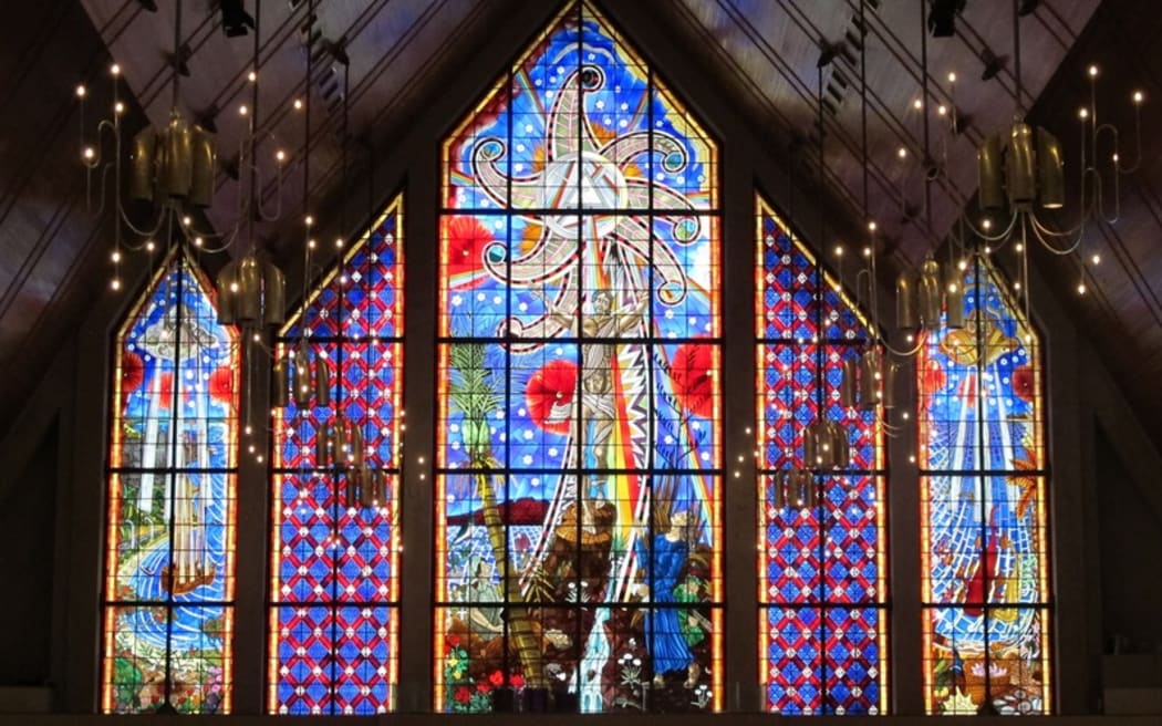 Holy Trinity Anglican Cathedral's Great Window, designed by Nigel Brown, is said to be the largest expanse of stained glass in the southern hemisphere. The windows have a Polynesian and a European side, with the risen Christ in the centre crowned by a flower depicting the seven days of Creation.