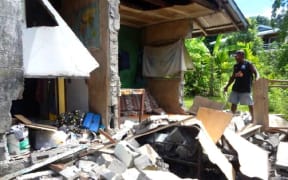 A family in Kirakira, narrowly escaped with their lives after the wall of their family home collapsed during the 7.8 earthquake which hit Solomon Islands on 9 December, 2016.