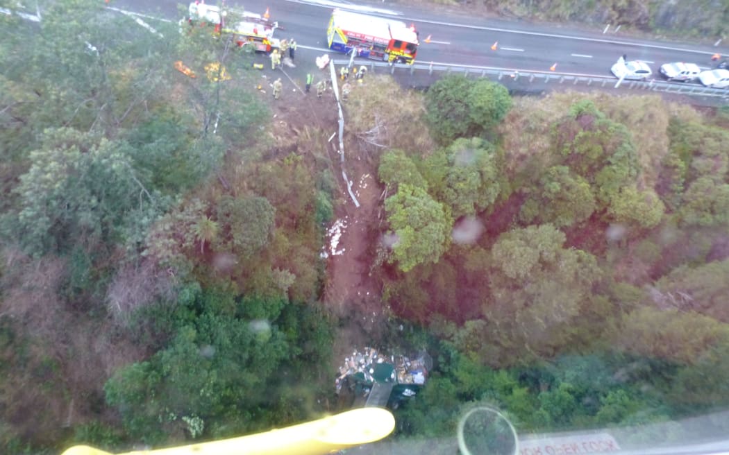 The truck plunged down a bank off SH1 south of Kaikoura.