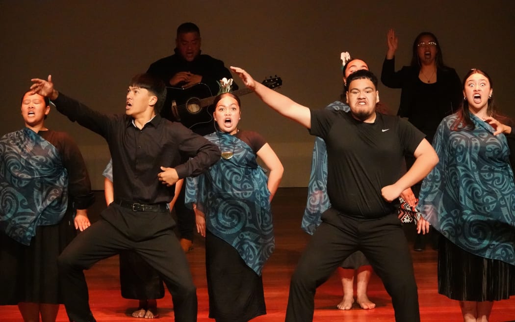 Students from kura kaupapa in Kaikohe, Kaitāia and Whangārei perform a haka.