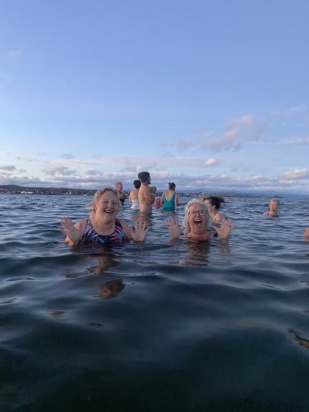 Swimmers take a dip in Lake Taupō.