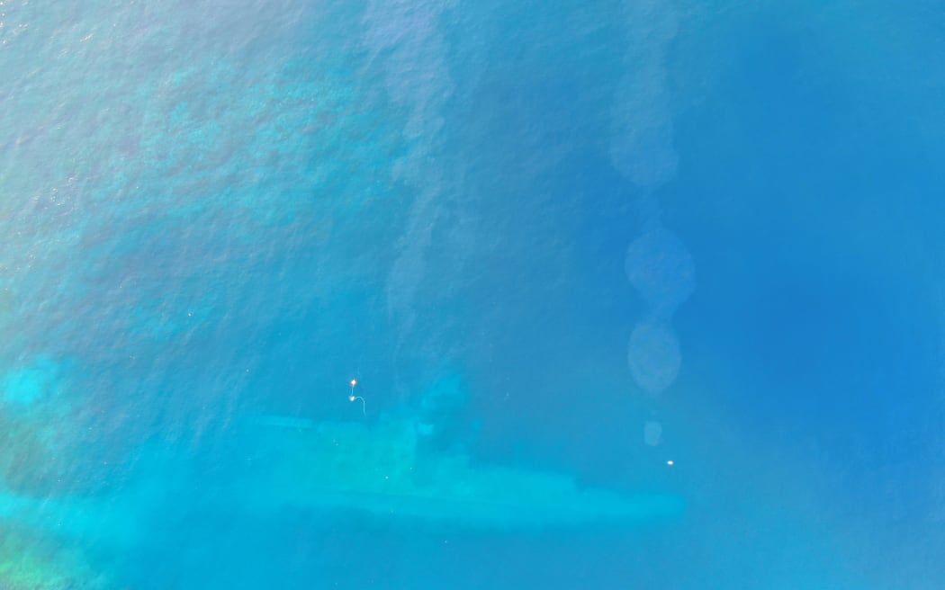 Drone footage of the HMNZS Manawanui which ran aground on a coral reef in Samoa