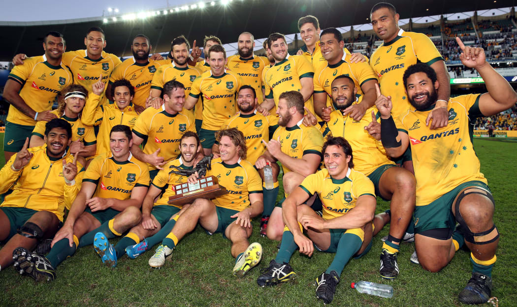 Wallabies celebrate. International Rugby Union, Australia v France, Sydney, Australia. .Saturday 21 June 2014