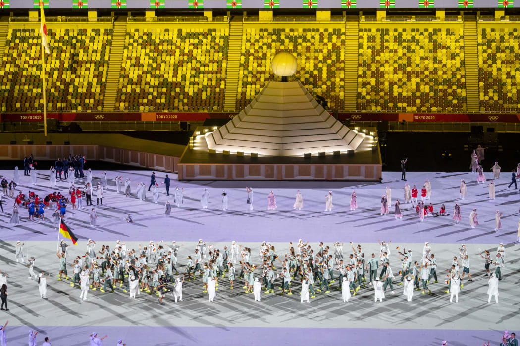 Tokyo, Japan 20210723.
The German squad during the opening ceremony at the Olympic Stadium in Tokyo.