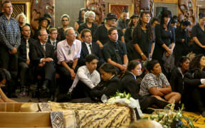 Friends and family surround the casket of Dr Ranginui Walker.