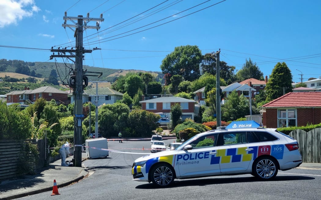 Police cordoned off Hillary Street in the Dunedin suburb of Liberton after a sudden death, on 29 January, 2024.