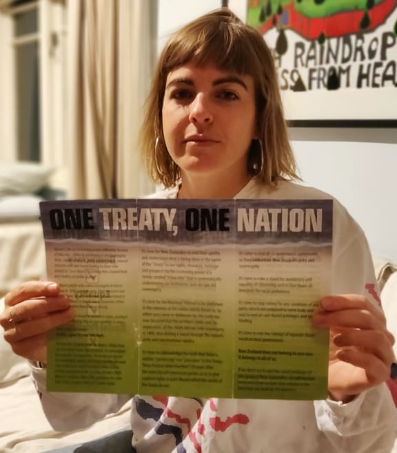 Sophie Barclay with the pamphlet.