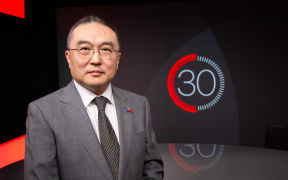 Chinese ambassador Wang Xiaolong in studio for '30 with Guyon Espiner'.