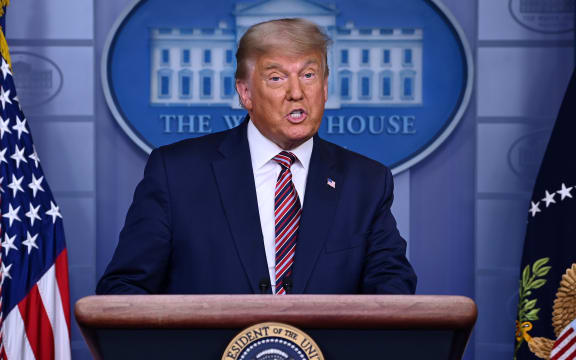 Donald Trump speaks in the Brady Briefing Room at the White House in Washington, DC.