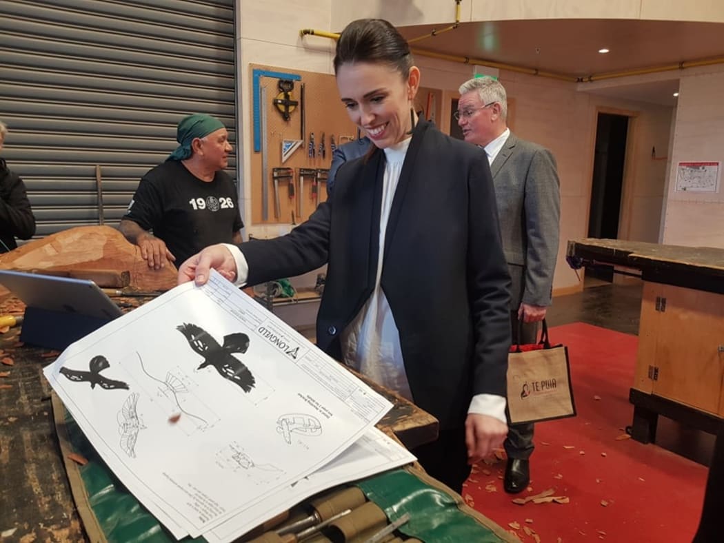 Jacinda Ardern at the New Zealand Māori Arts and Crafts Institute.