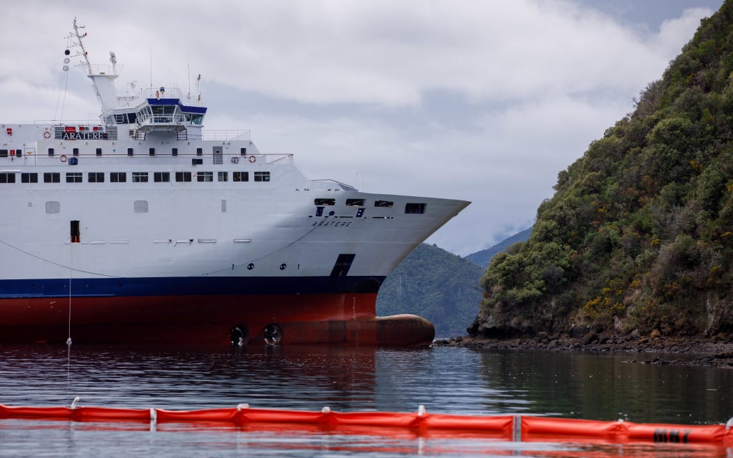 The Aratere aground in the Marlborough Sounds