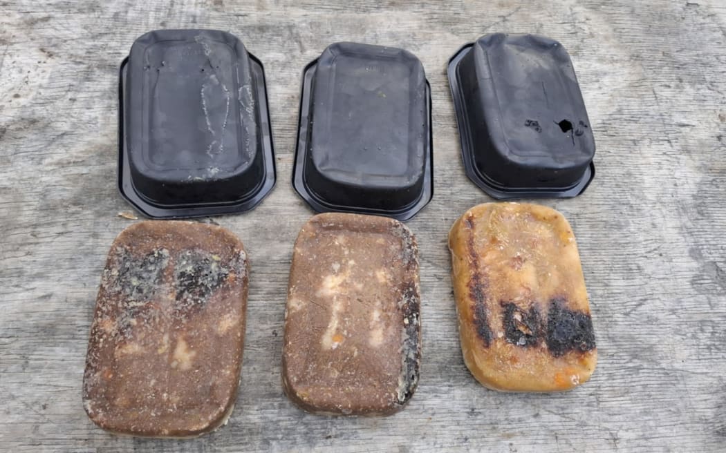 Photos supplied by Murchison Area School showing plastic packaging melted into the lunches provided to the school under the Ka Ora, Ka Ako Healthy School Lunches Programme.