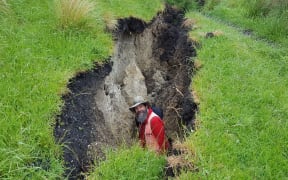 Russ Van Dissen in the Kēkerengū Fault line rupture.