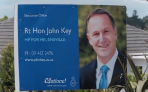 A sign for Prime Minister John Key in Helensville, on the day of his resignation on 5 December 2016.