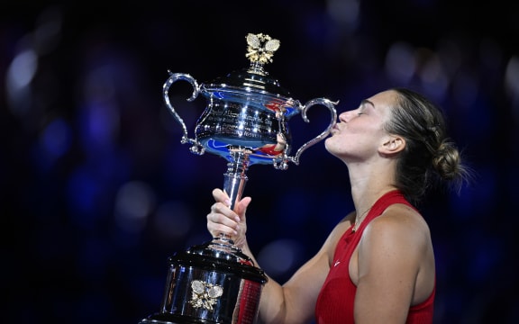 Aryna Sabalenka of Belarus savours winning the Australian Open final.