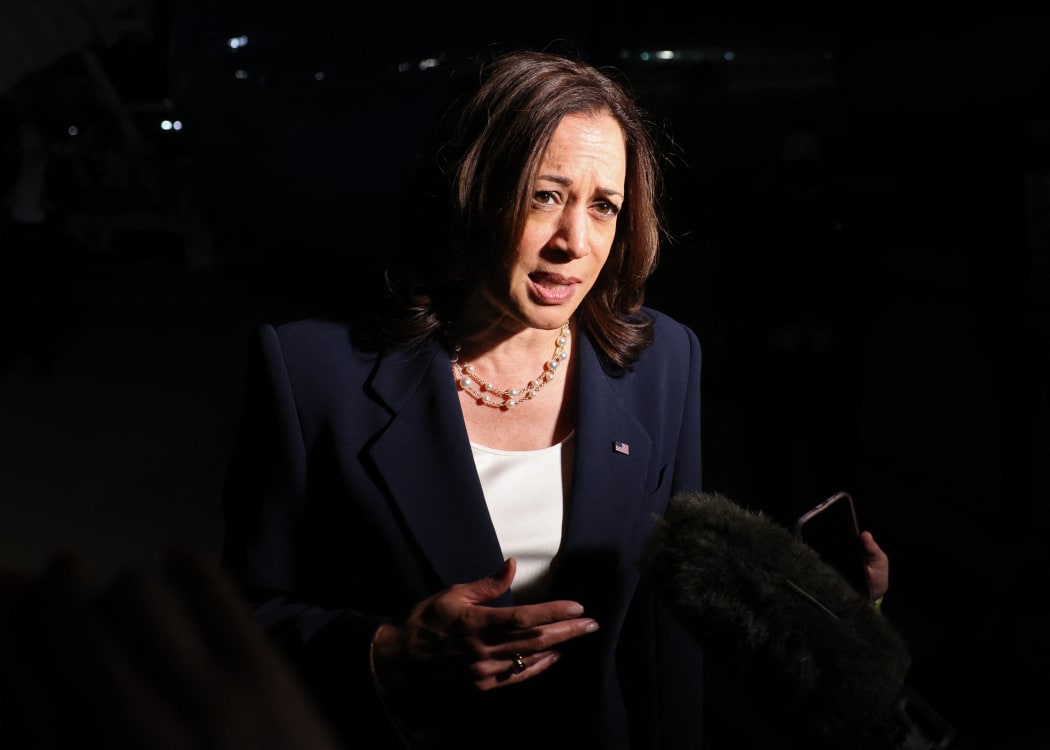 US Vice President Kamala Harris speaks before departing for travel to Southeast Asia, her first trip to this region as vice president to meet with government, private sector, and civil society leaders, at Joint Base Andrews in Maryland, 20 August 2021.