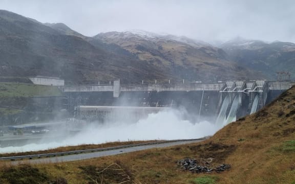 The Clutha River at the Clyde Dam is absolutely pumping following severe weather and heavy rain in the South Island.